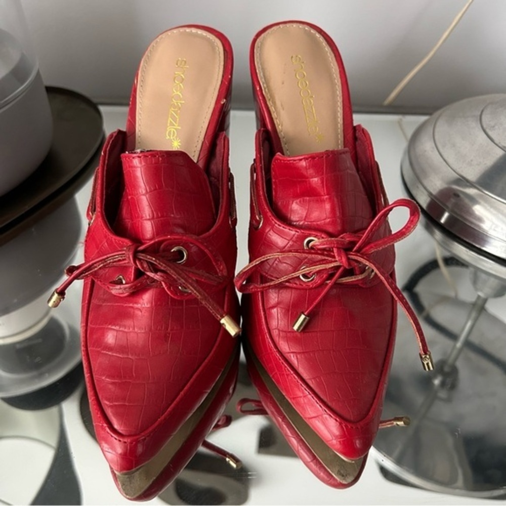 Shoedazzle Brenda Red Croc-Embossed Mules - Picture 1 of 8